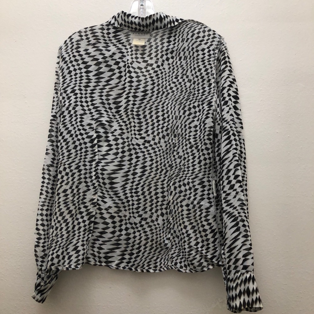 Hennes W Size 12 Black/White Long Sleeve Geometric Collared Button Down Shirt - Picture 4 of 7